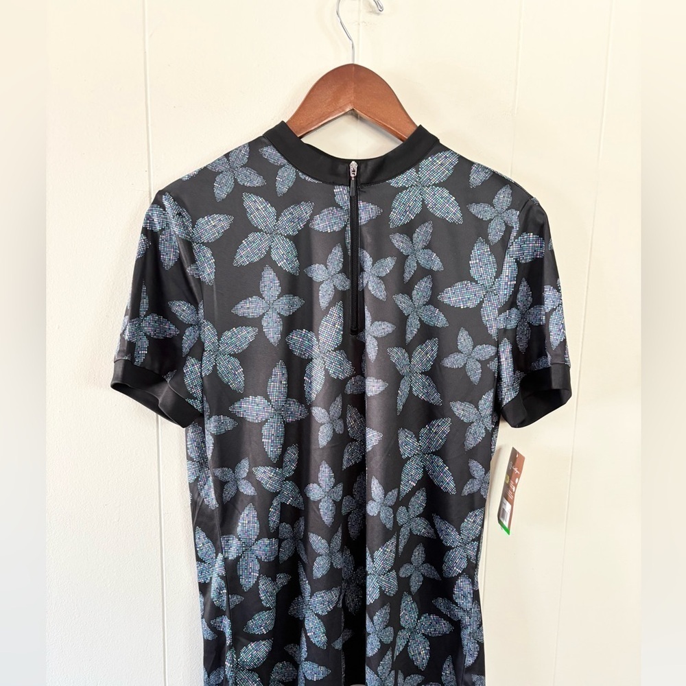 Ben hogan printed floral sun polo navy 1/4 zip collarless size L new